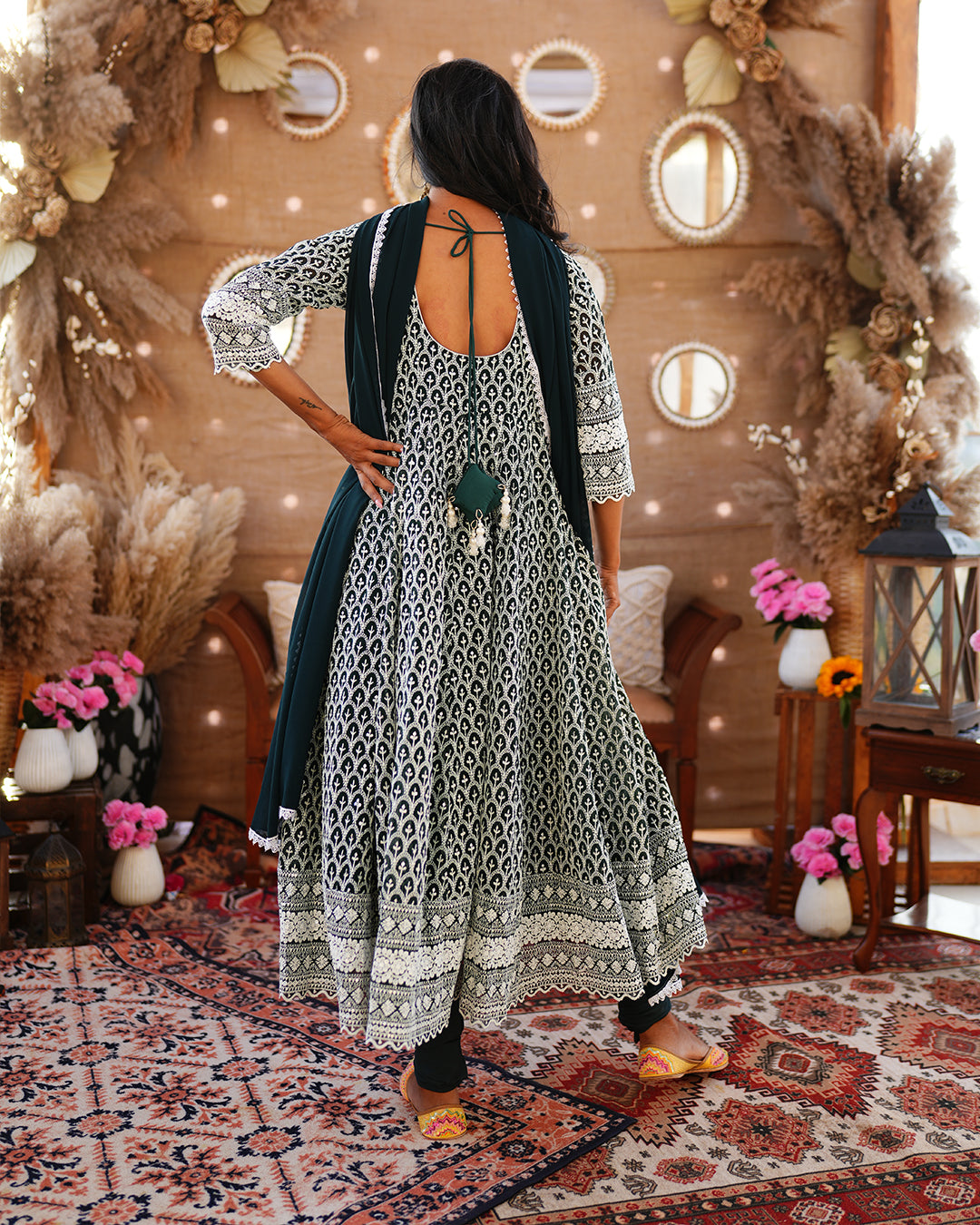 Bottle Green Pure Georgette Anarkali