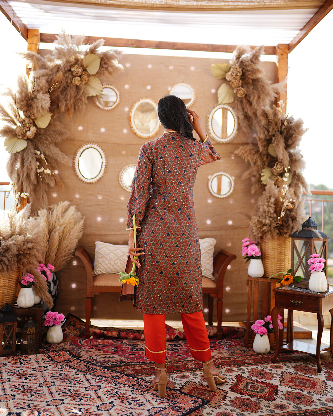 Burnt orange muslin cotton salwar kameez set