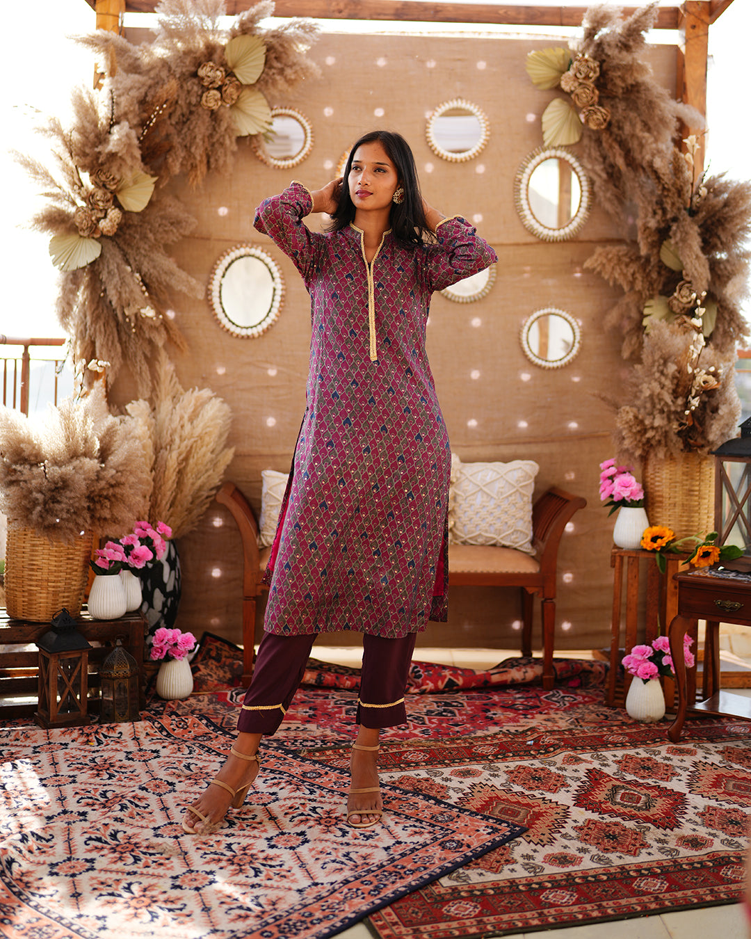 Maroon muslin cotton salwar kameez set