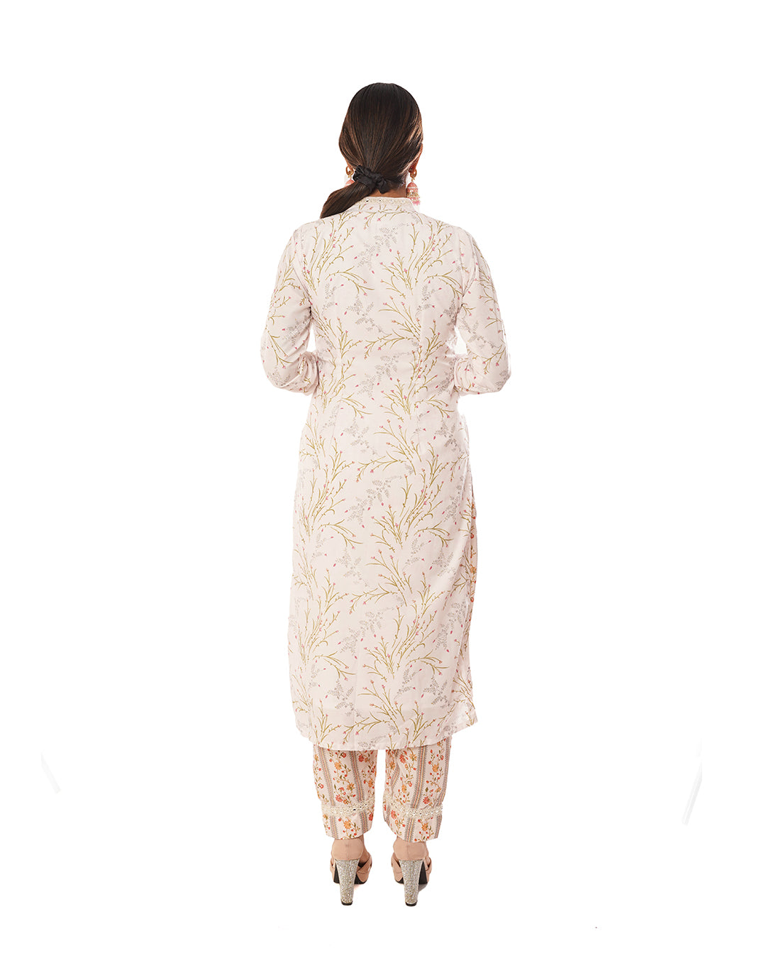 Powder pink muslin printed cotton churidar set