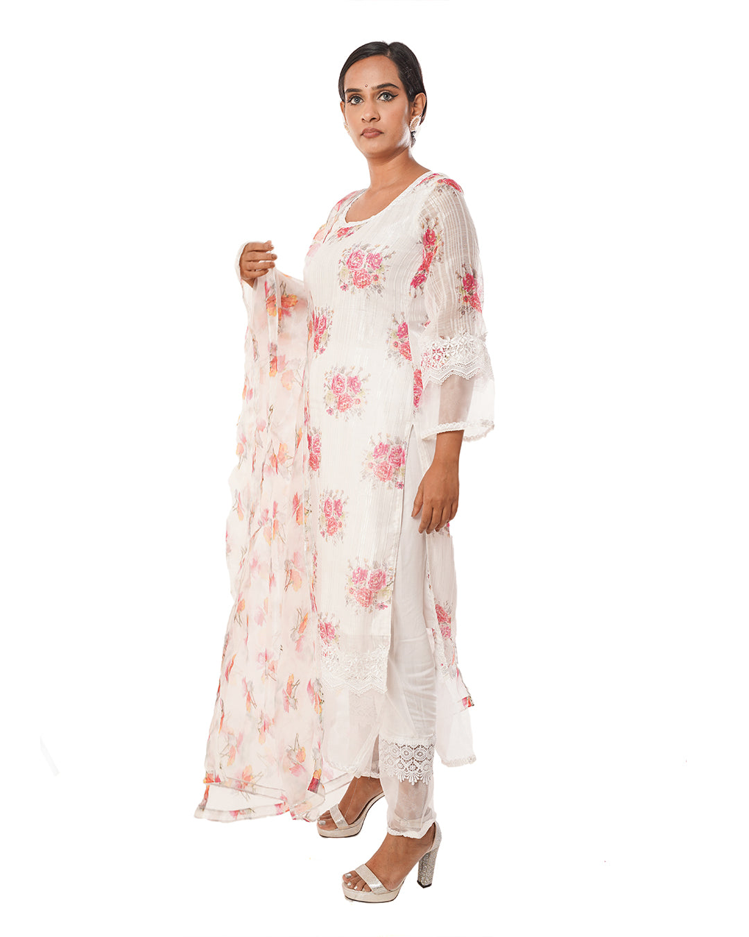 pink printed zari cotton churidar set