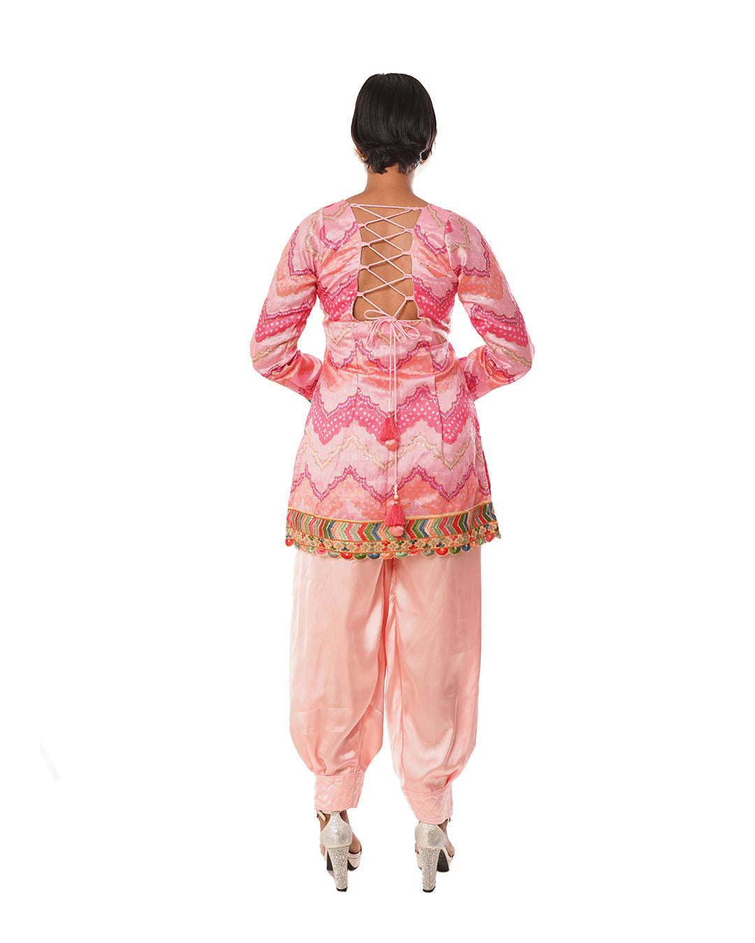 Pink Silk printed Pathani salwar set
