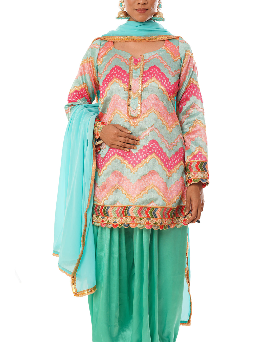 Mint Silk printed Pathani salwar set