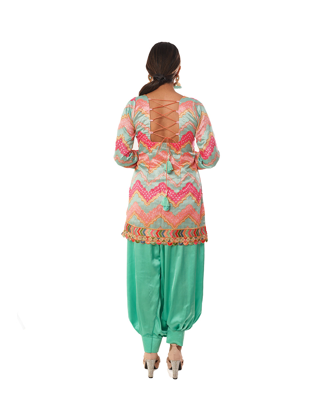 Mint Silk printed Pathani salwar set