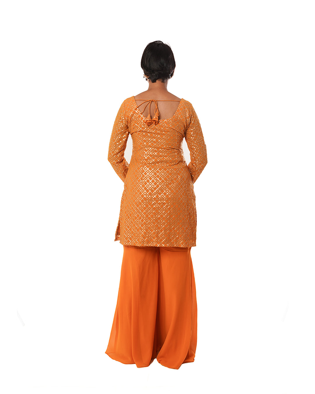 pumpkin orange sequin sharara suit
