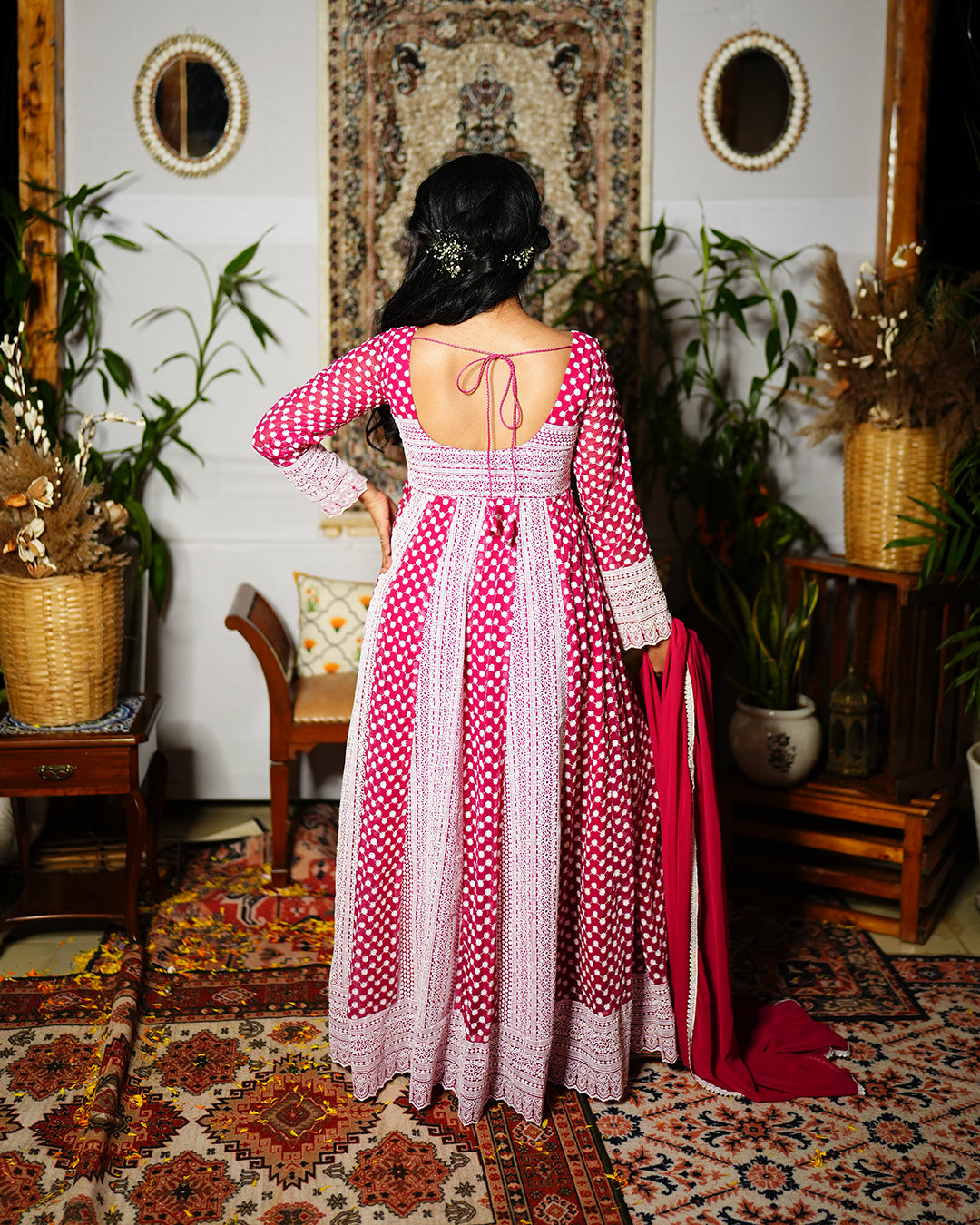 Rani pink georgette chikankari anarkali