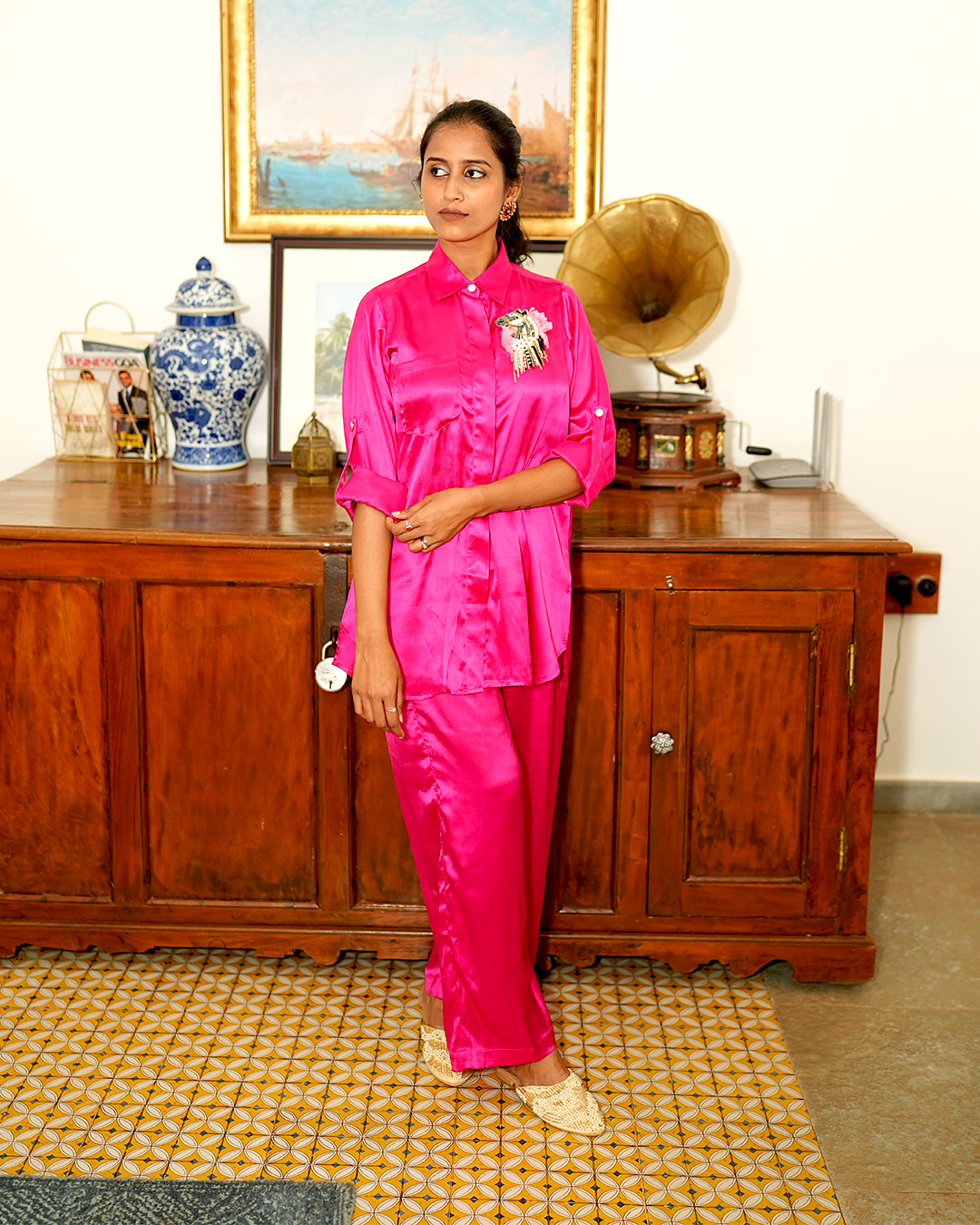 Hot pink japan satin co-ord set