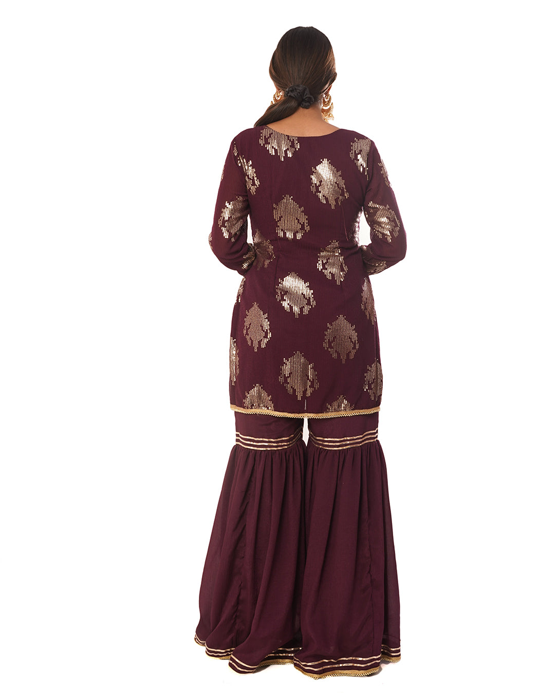 Maroon  gold sequin sharara suit