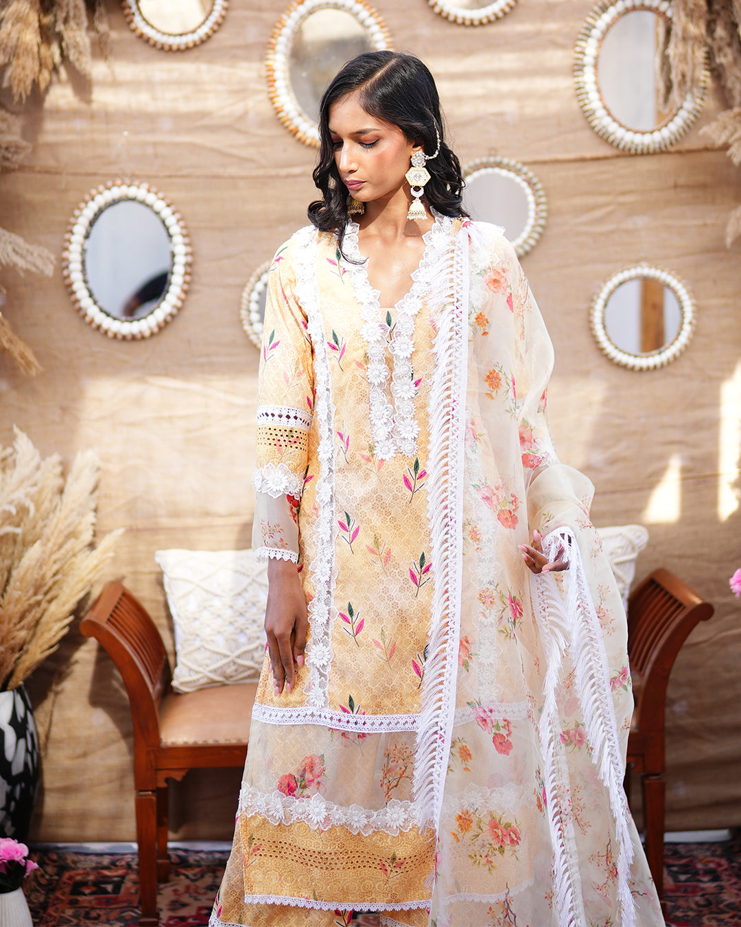 Sunrise Yellow Pure cotton bell sleeves salwar suit