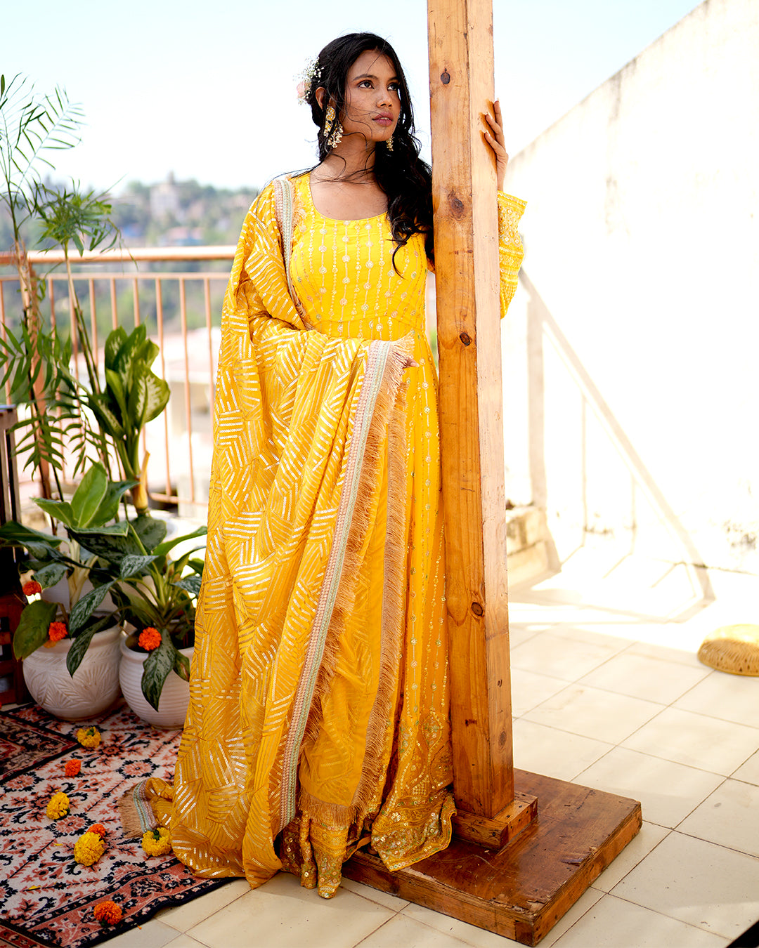 Chrome yellow Viscose blooming georgette anarkali