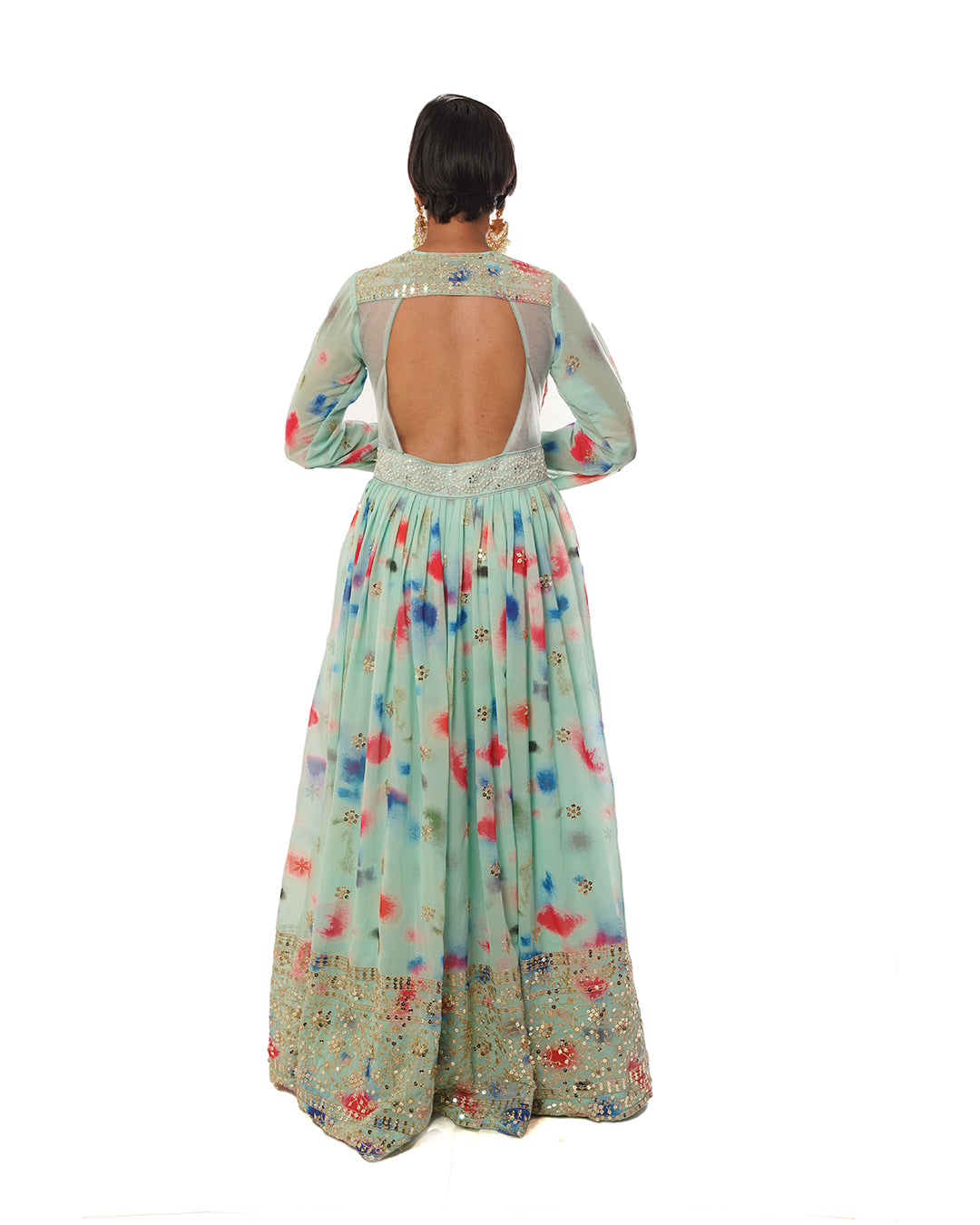 Mint abstract print georgette anarkali set