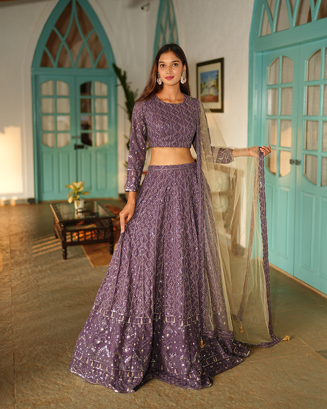 Royal purple Heavy embroidered lehenga set