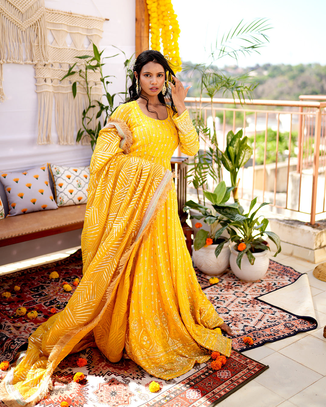 Chrome yellow Viscose blooming georgette anarkali