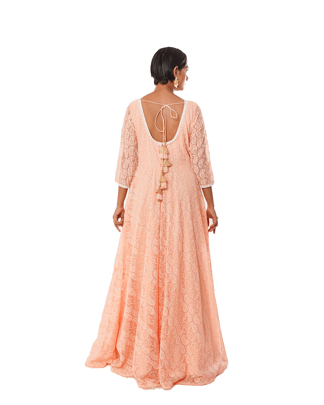 Peach fox georgette chikankari anarkali