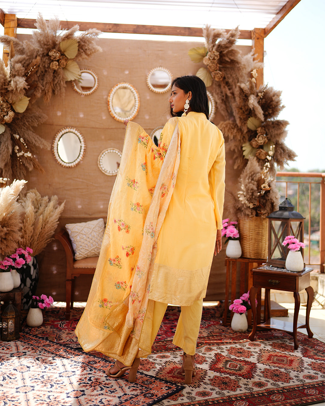 Metal yellow pure cotton silk weaving  salwar kameez set