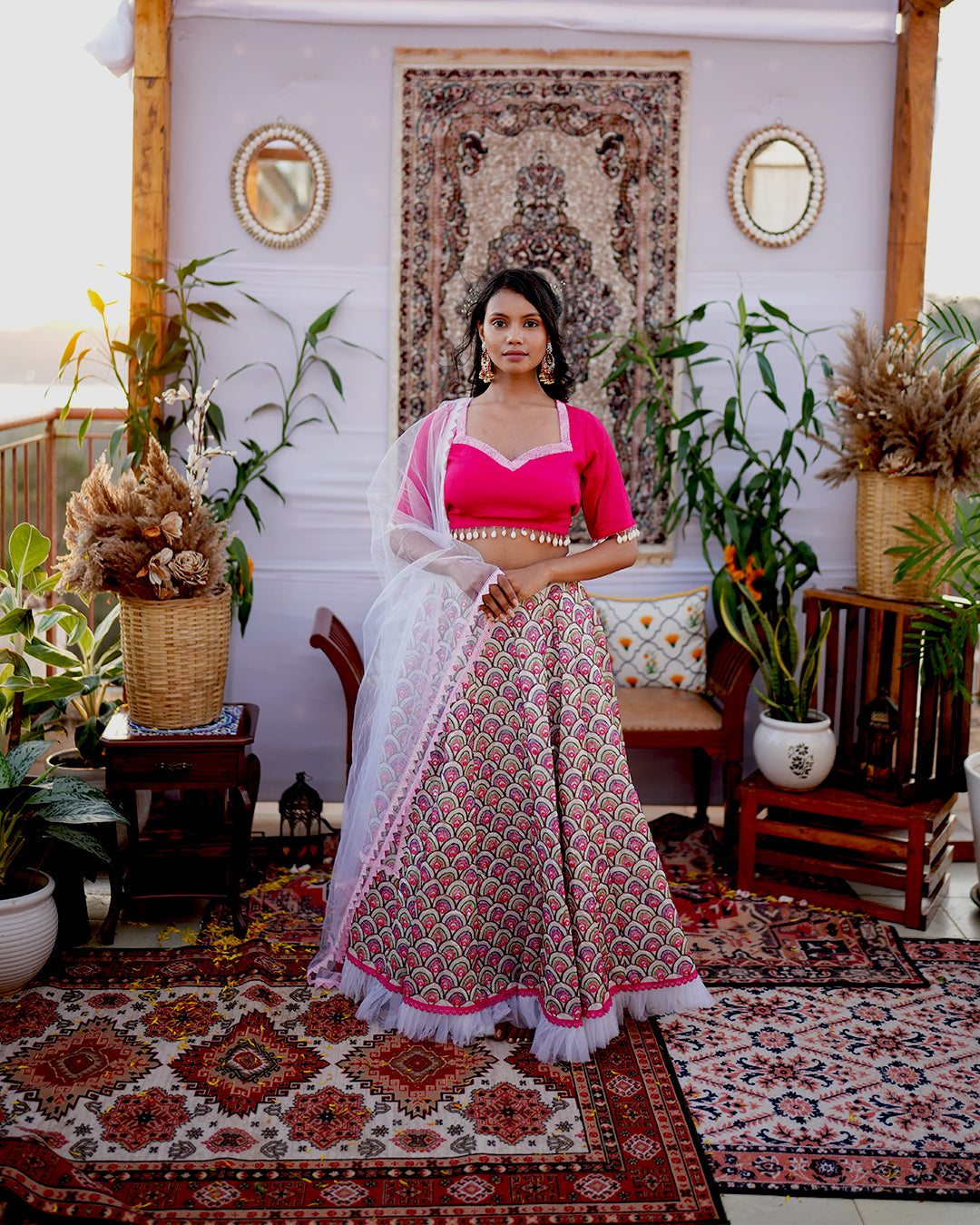 Pink peacock lehenga set