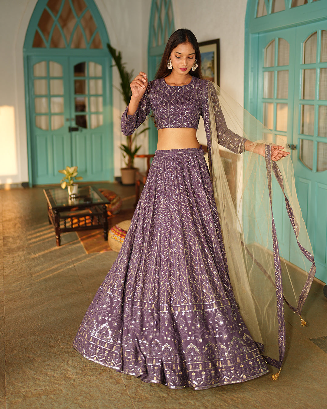 Royal purple Heavy embroidered lehenga set