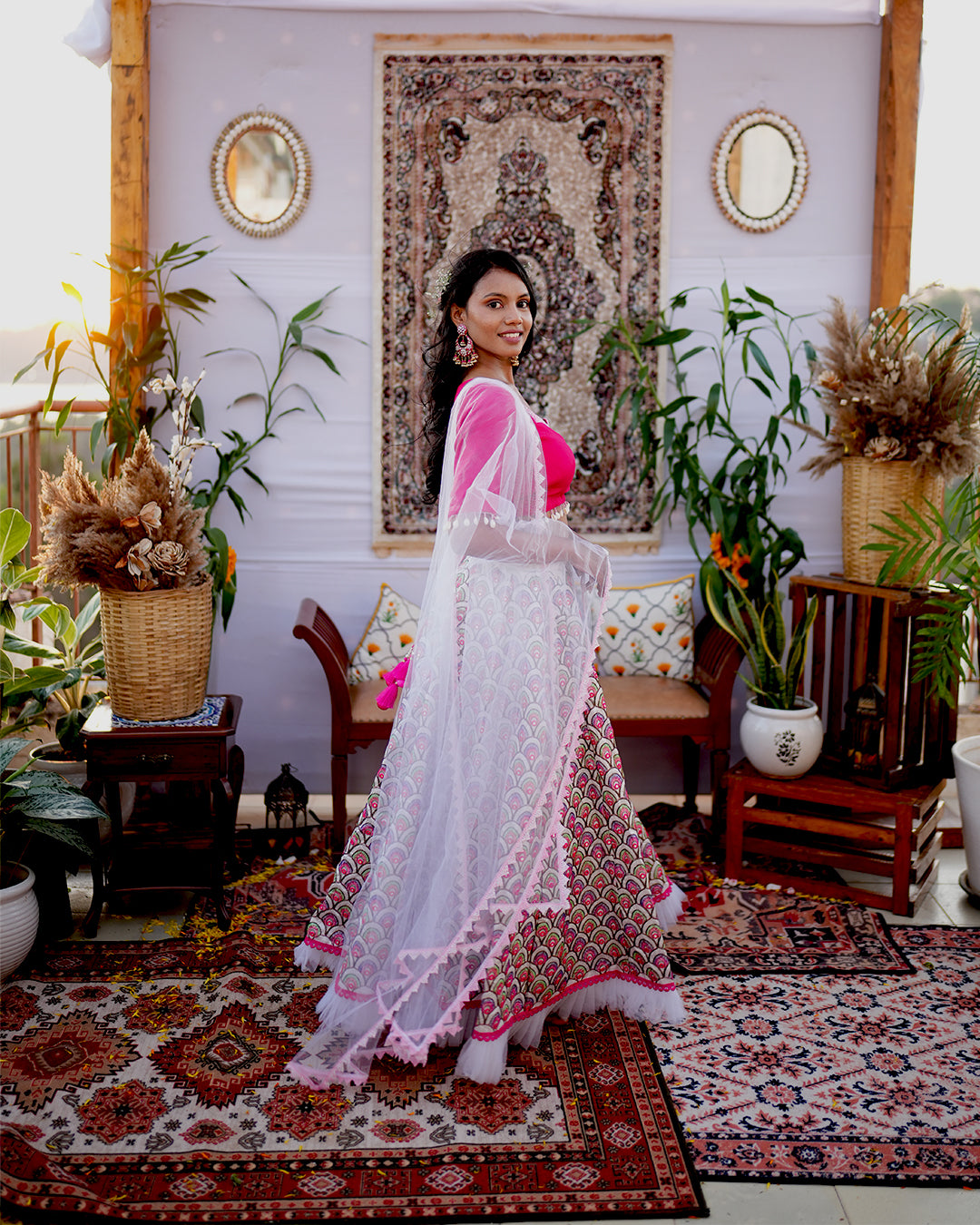 Pink peacock lehenga set