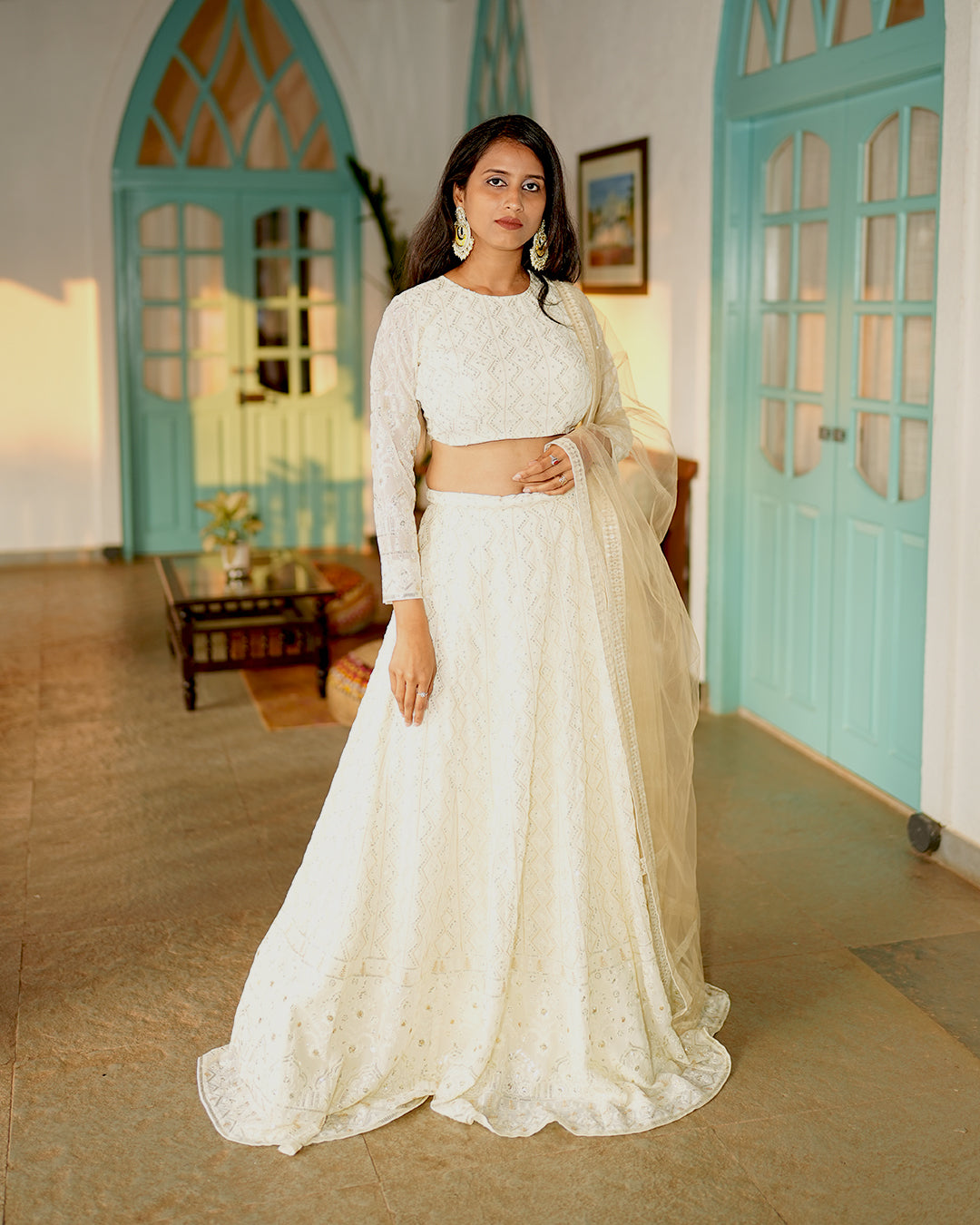 Off white Heavy embroidered lehenga set