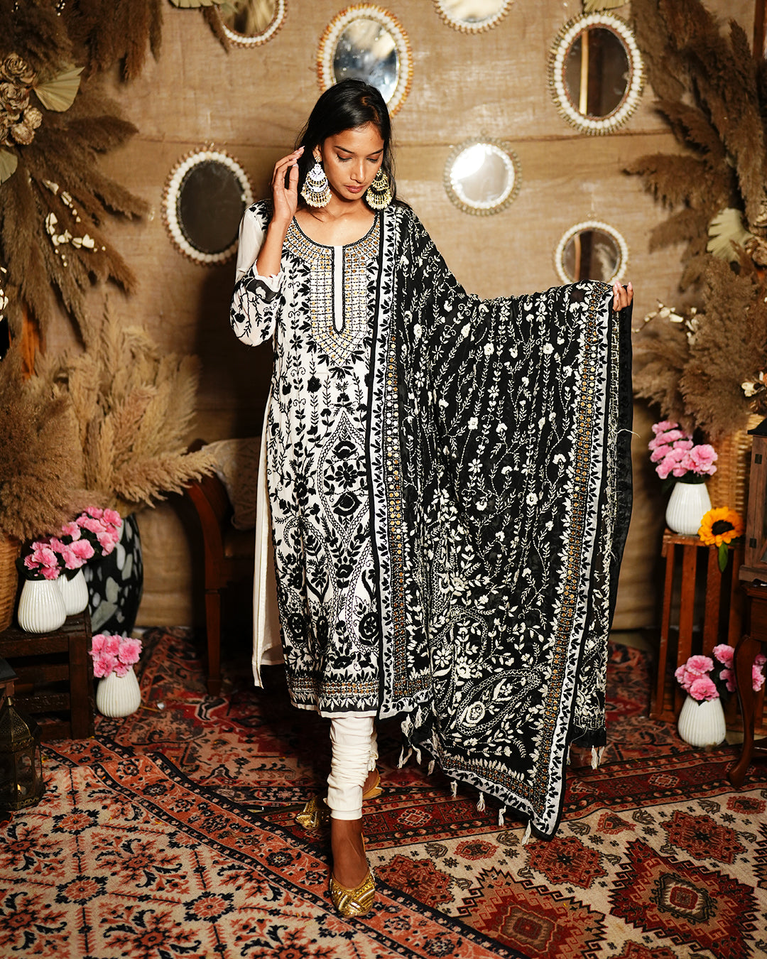 White viscose georgette chikankari salwar suit