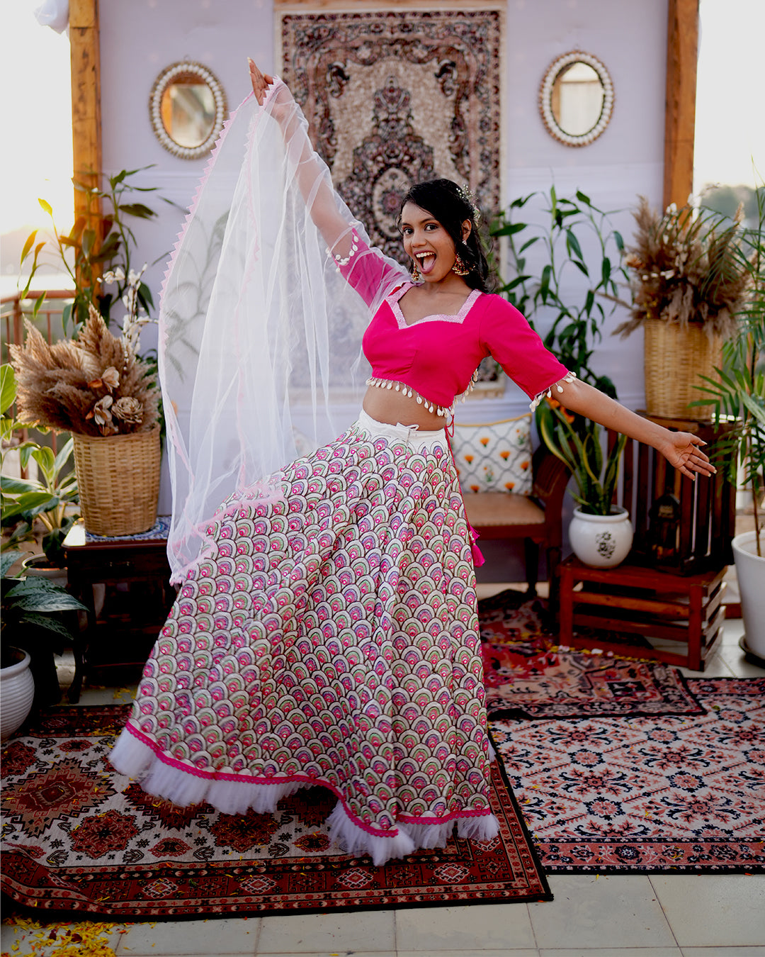 Pink peacock lehenga set