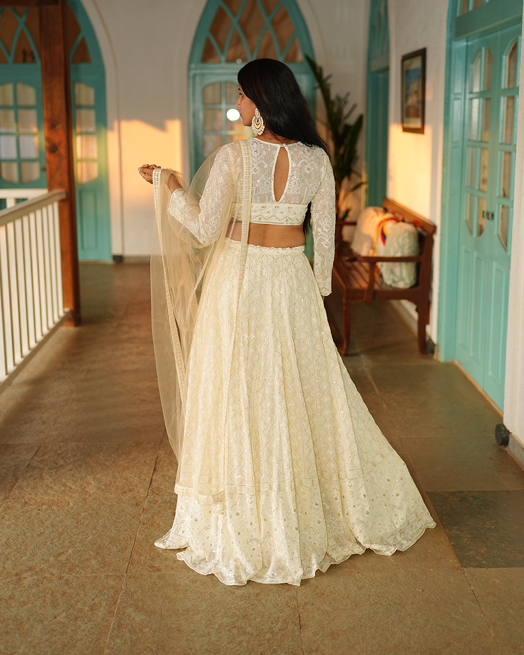 Off white Heavy embroidered lehenga set