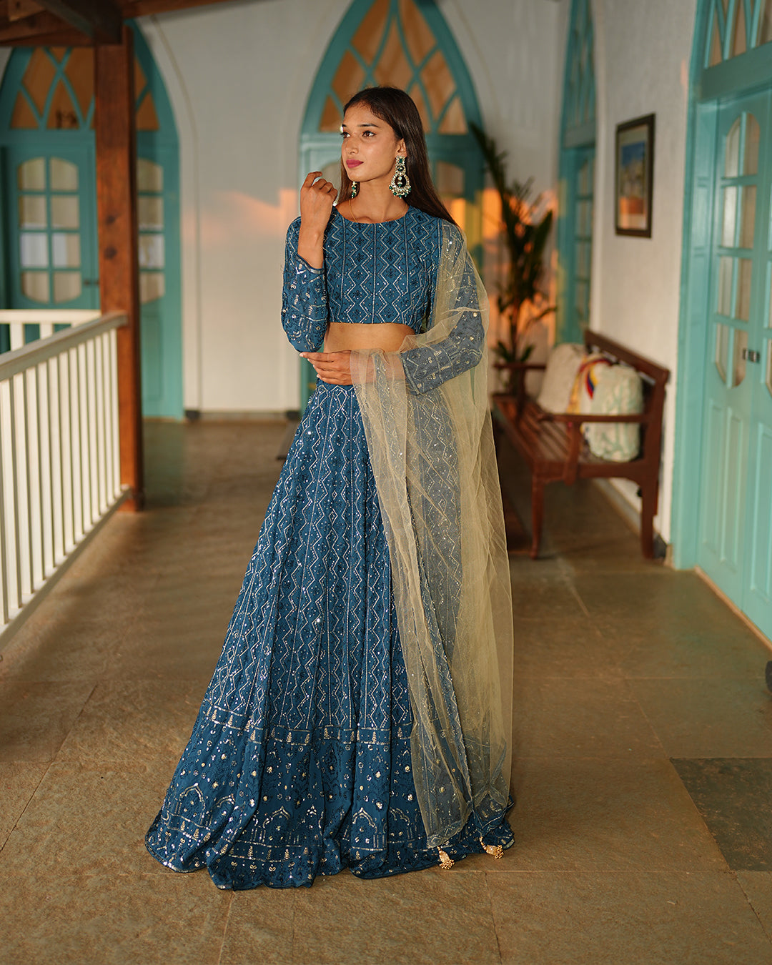 Crystal teal Heavy embroidered lehenga set