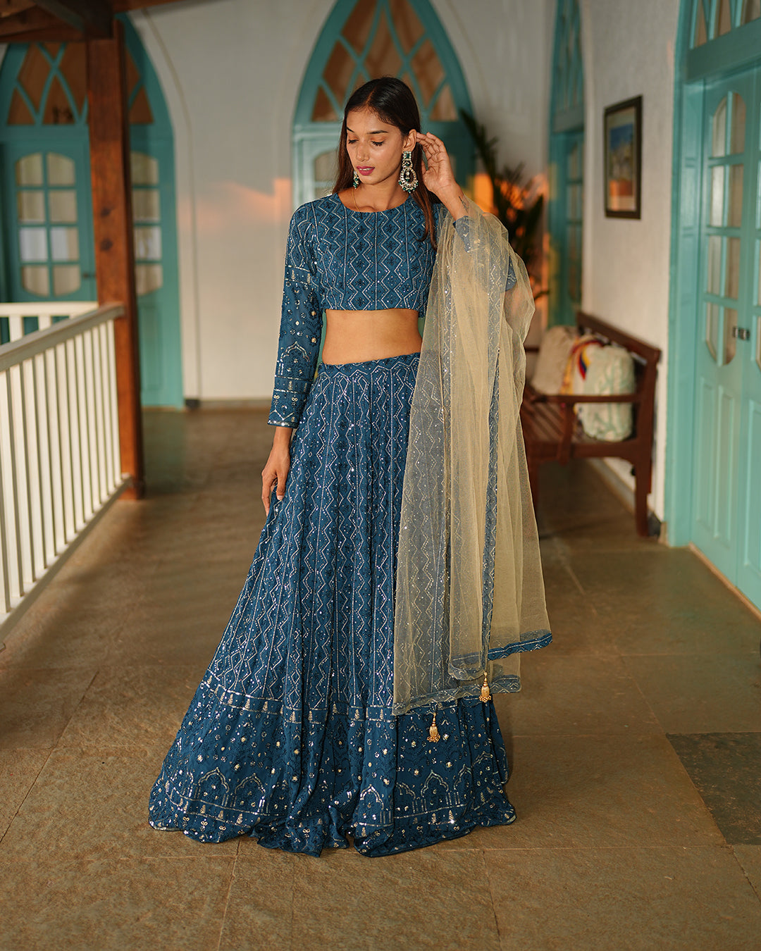 Crystal teal Heavy embroidered lehenga set