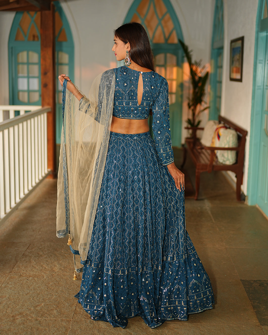 Crystal teal Heavy embroidered lehenga set