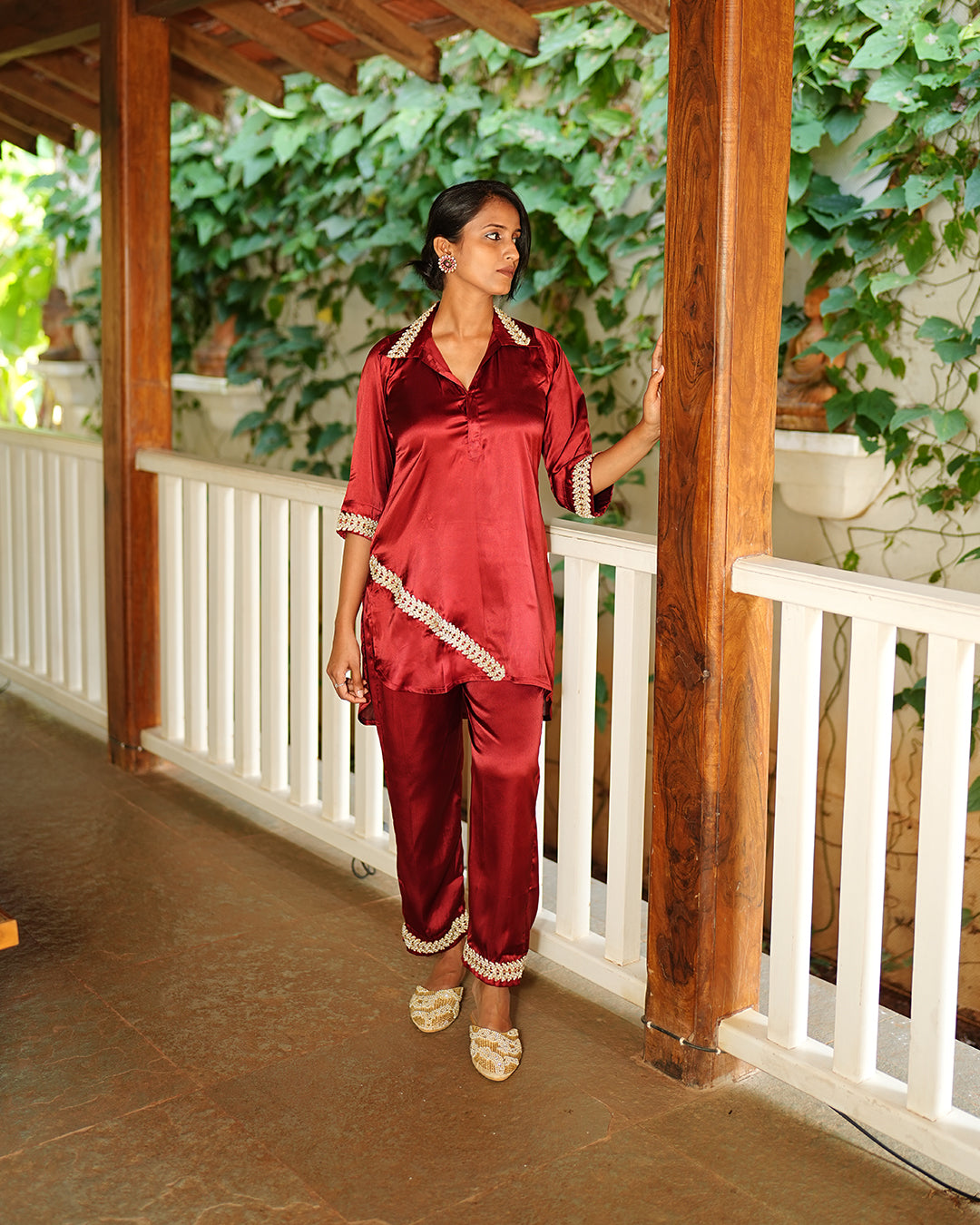 Maroon japan satin Co-ord Set