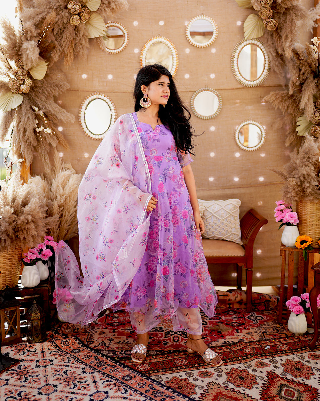 Purple Pure Organza Anarkali