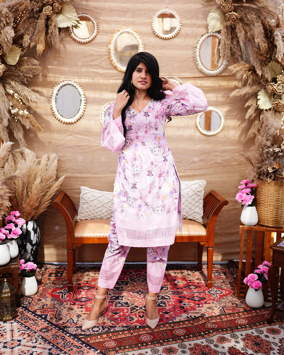 Laminate Pink cotton Salwar suit with Digital prints