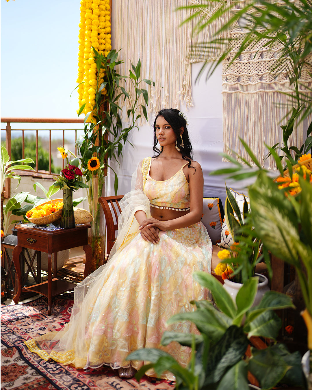 Lime yellow Tissue Net Lehenga