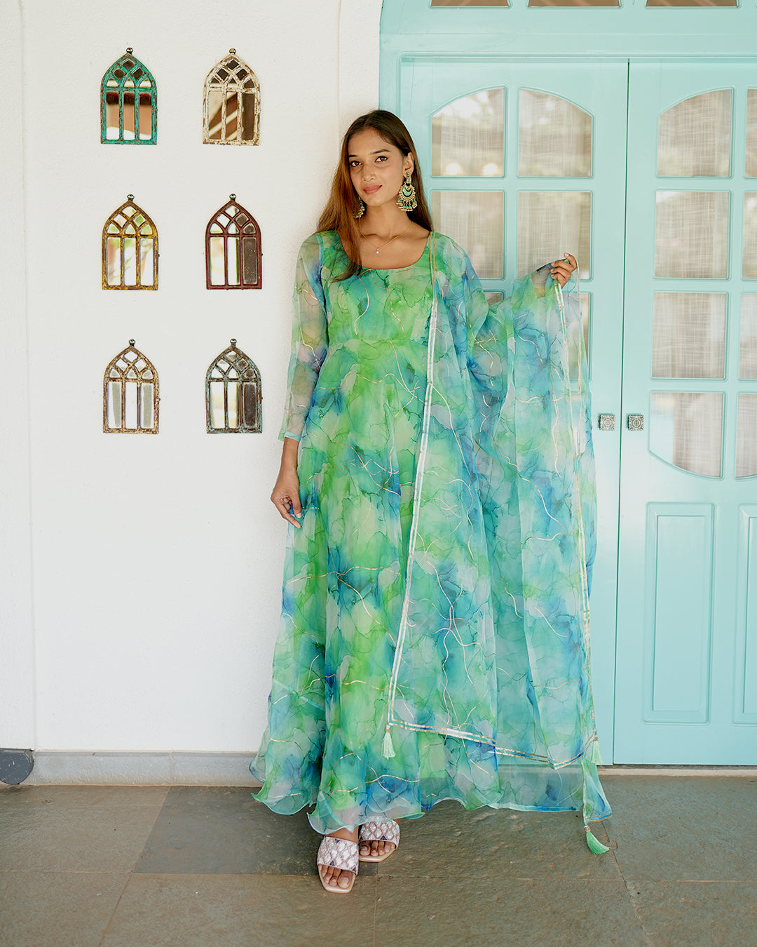 Light green organza anarkali