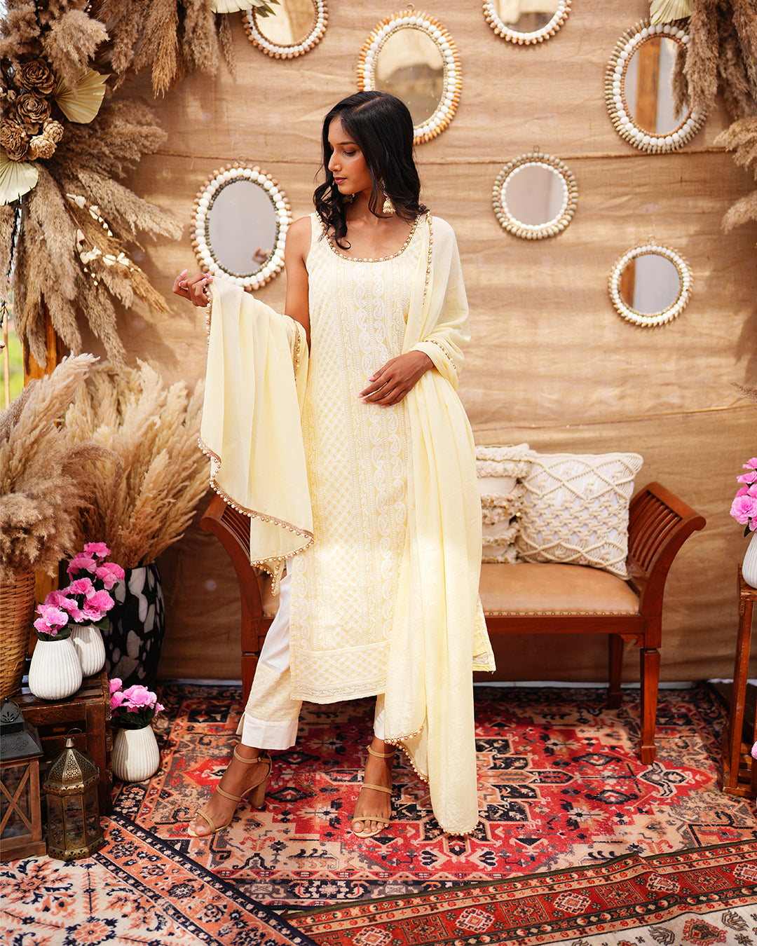 Powder yellow cotton chikankari salwar suit