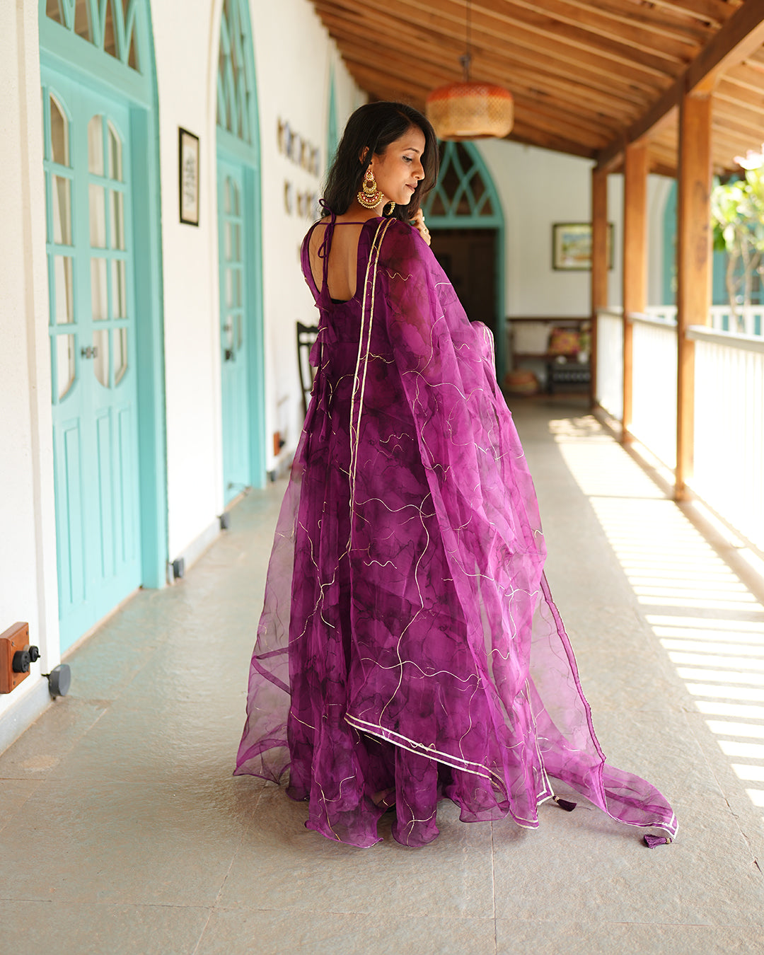 Midnight purple organza anarkali