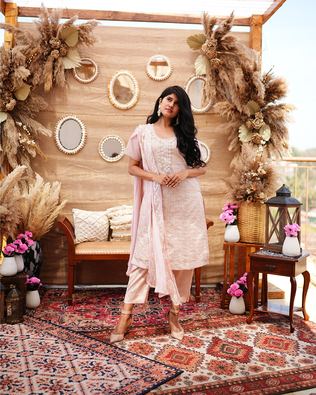 Powder Pink Salwar suit with bead and zari work