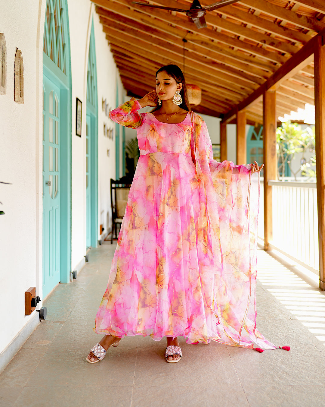 Baby Pink  organza anarkali