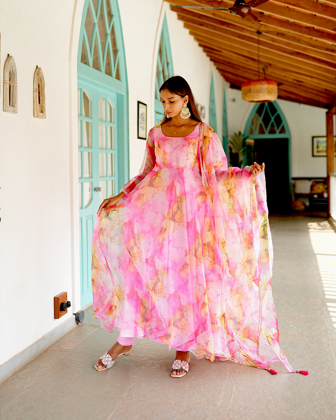 Baby Pink  organza anarkali