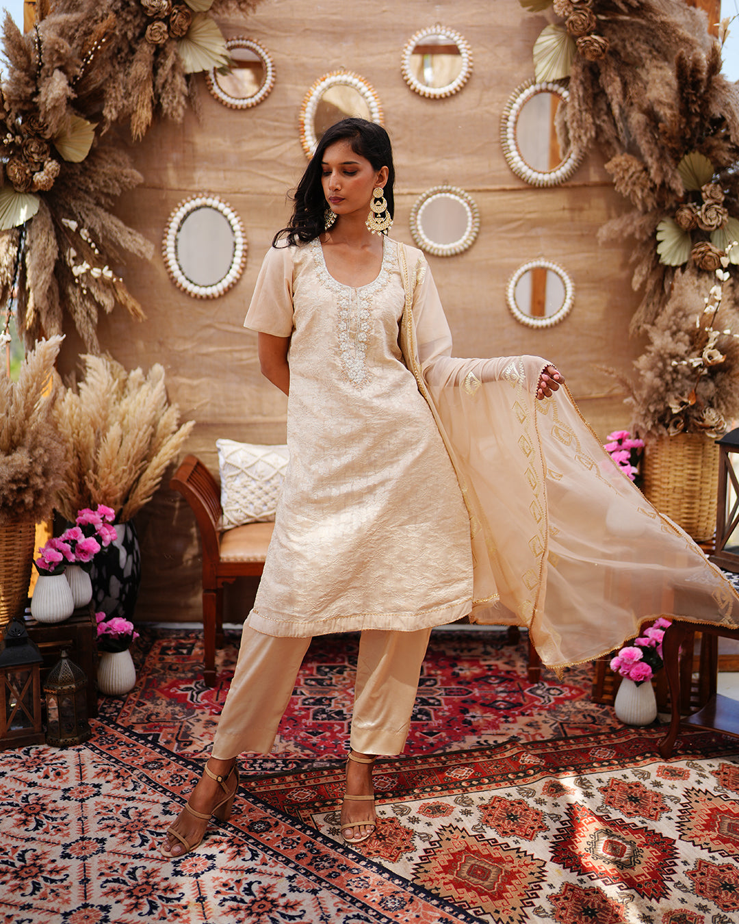 Dusky Beige Chanderi Cotton salwar suit