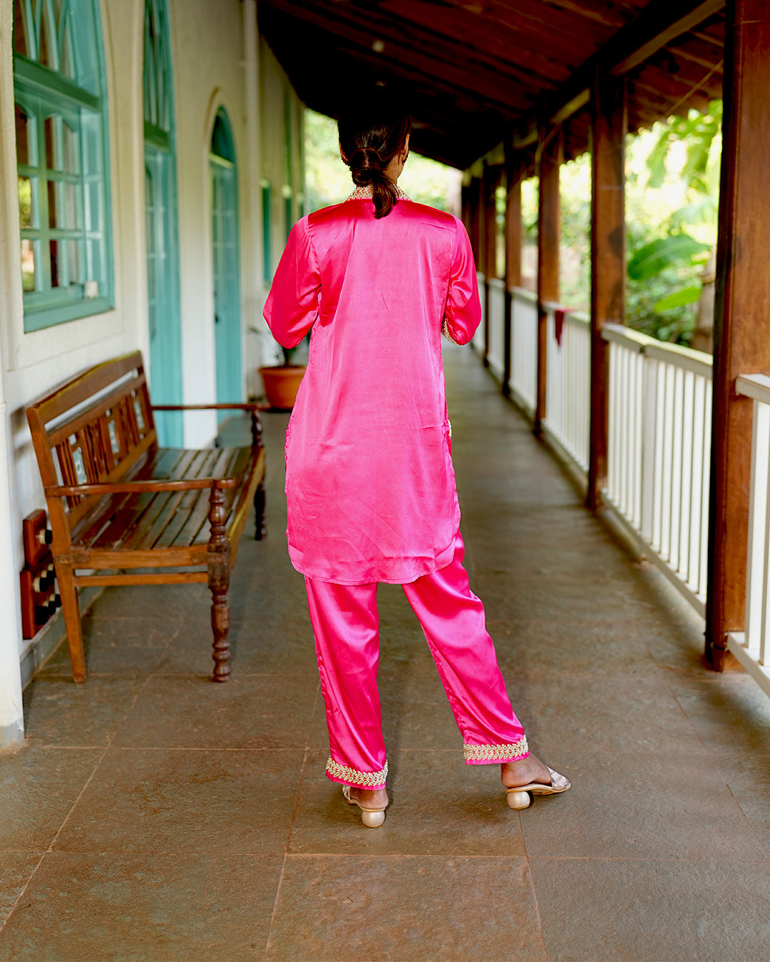 Fuchsia Pink japan satin co-ord set