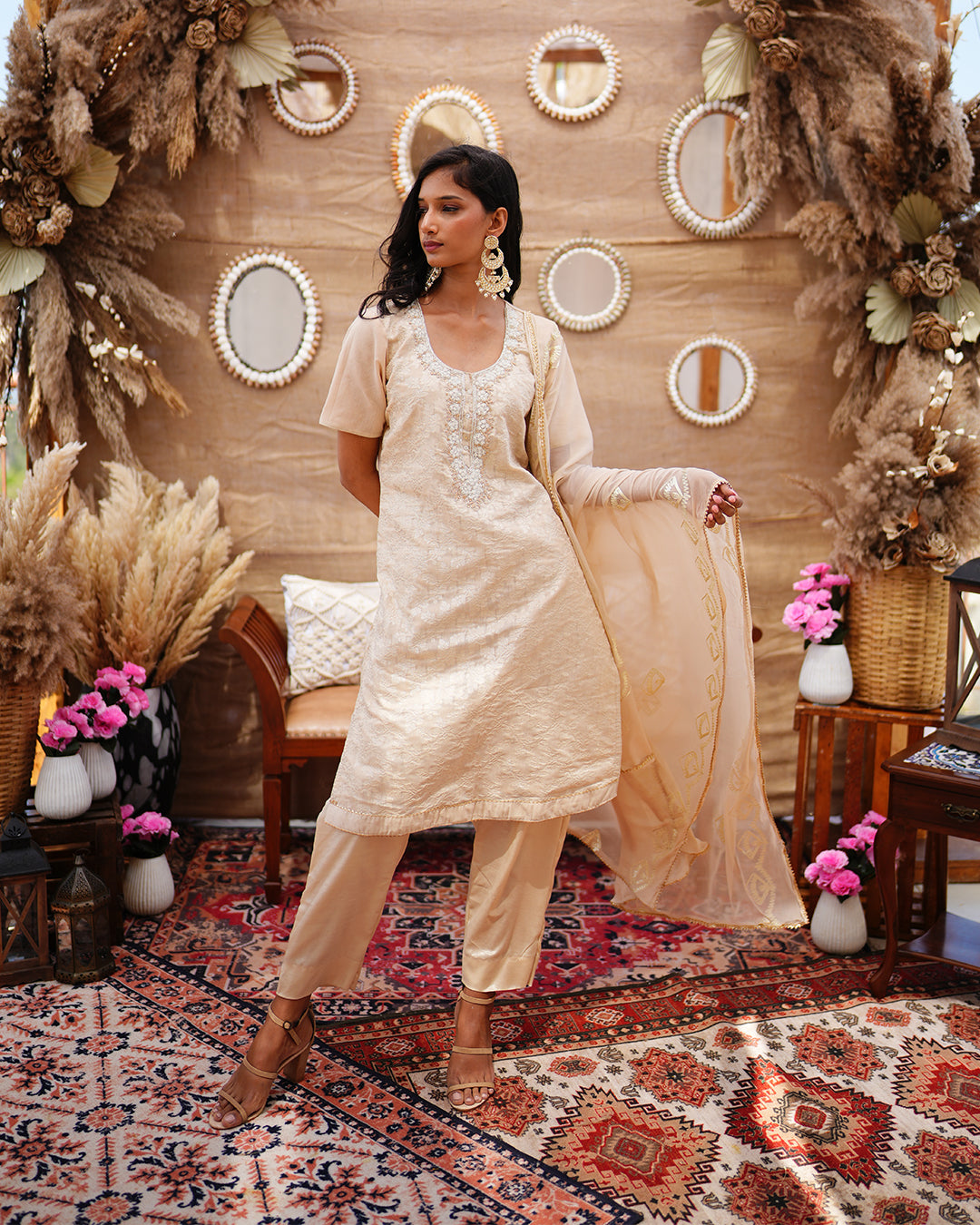 Dusky Beige Chanderi Cotton salwar suit