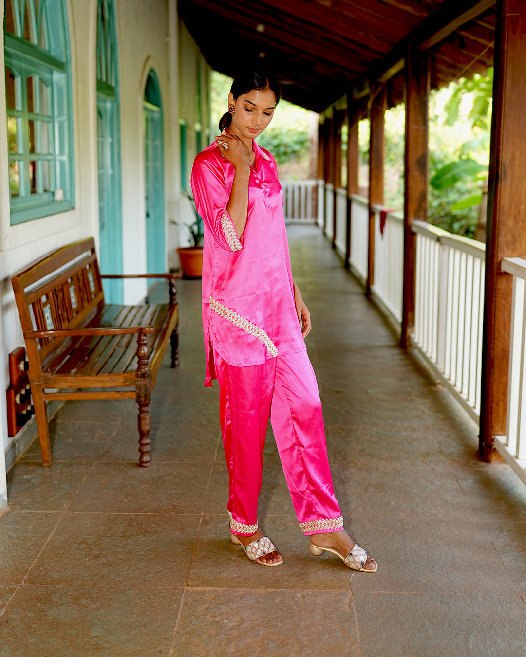 Fuchsia Pink japan satin co-ord set