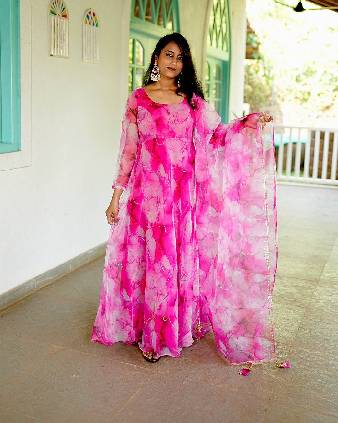 Magenta pink organza anarkali