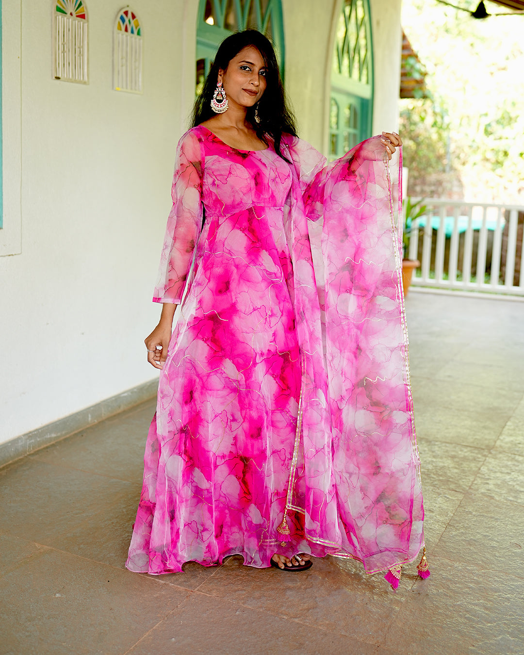 Magenta pink organza anarkali