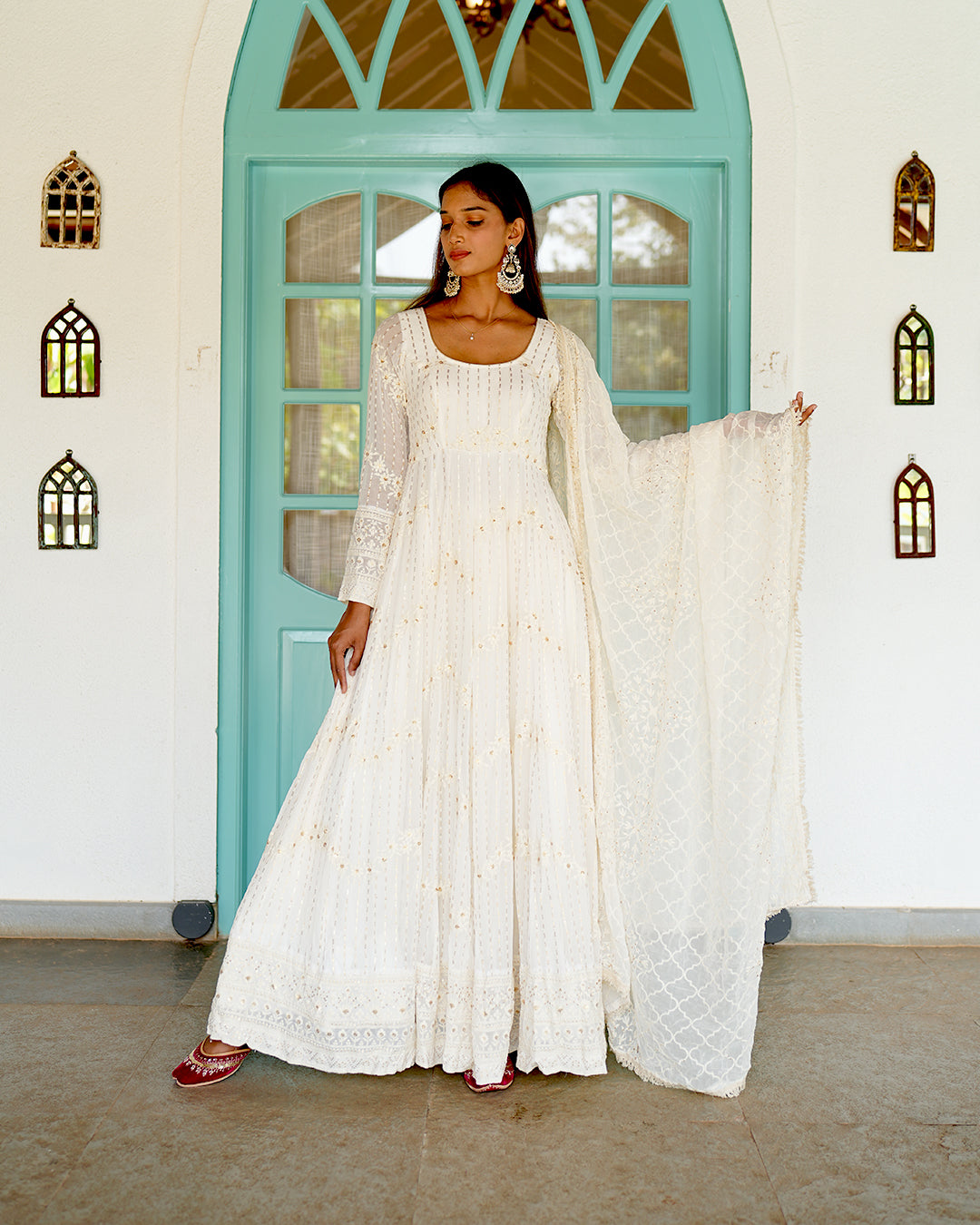 PEARL WHITE GEORGETTE ANARKALI