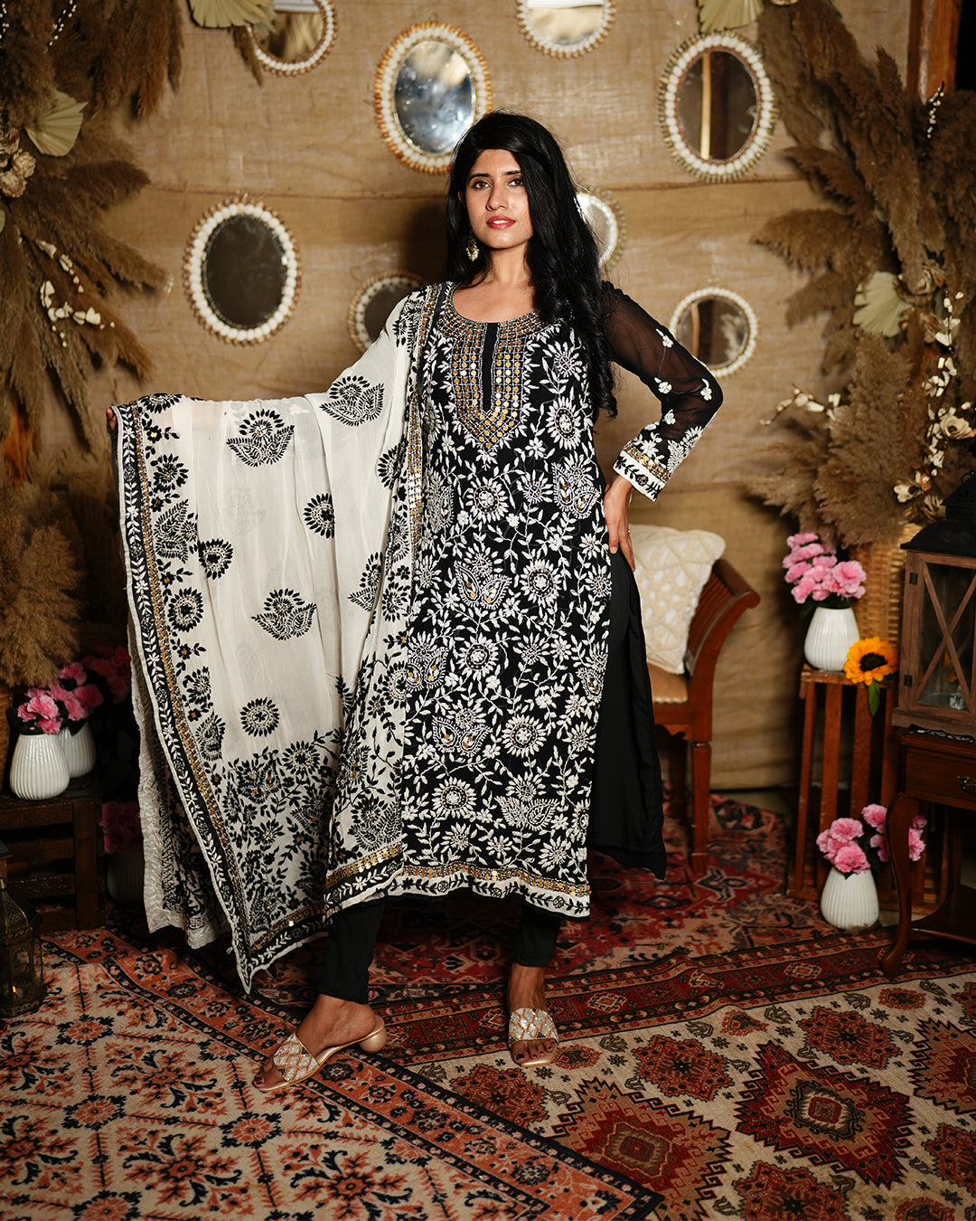 Black viscose georgette chikankari salwar suit