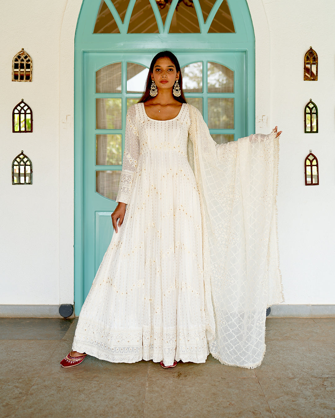 PEARL WHITE GEORGETTE ANARKALI