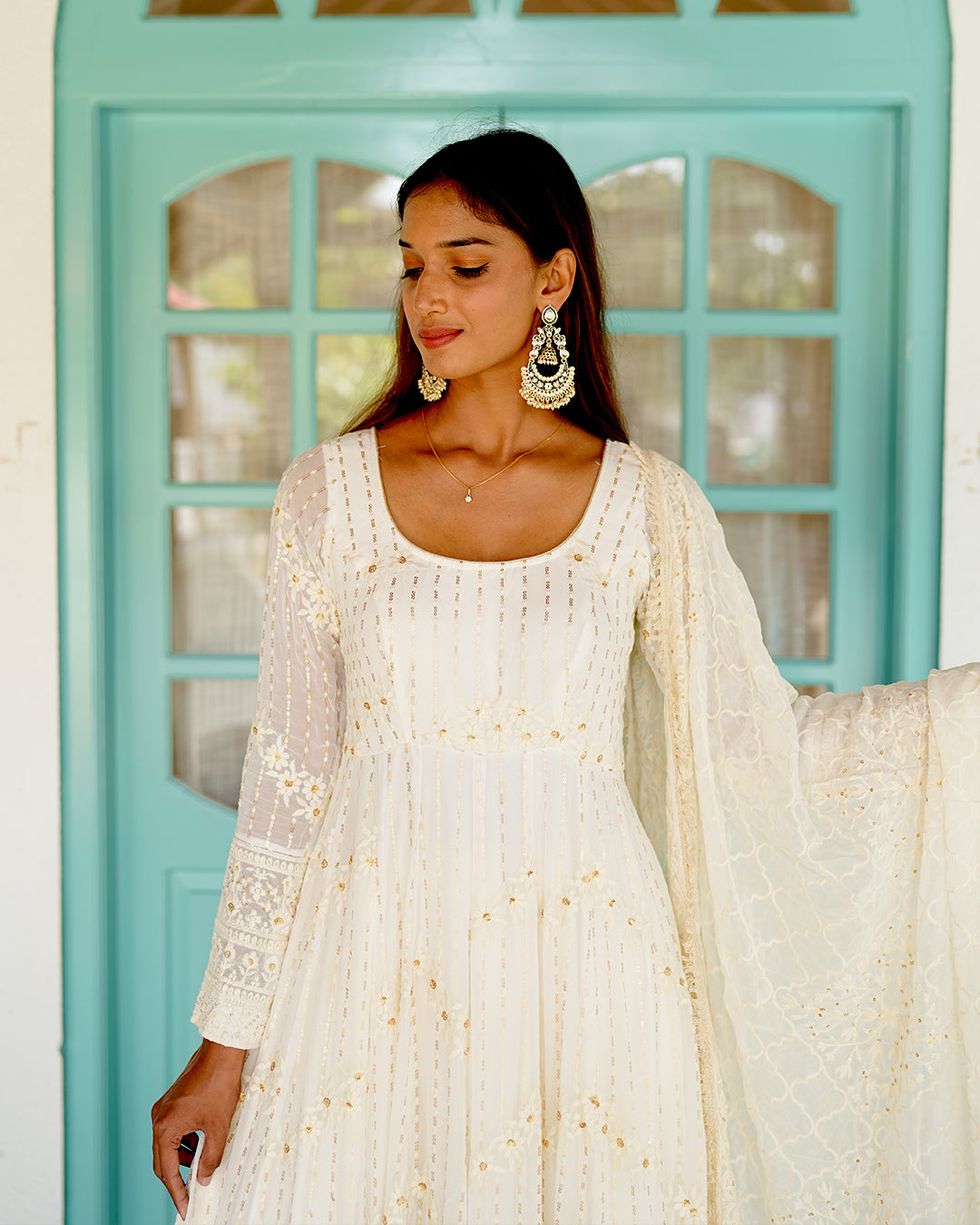 PEARL WHITE GEORGETTE ANARKALI