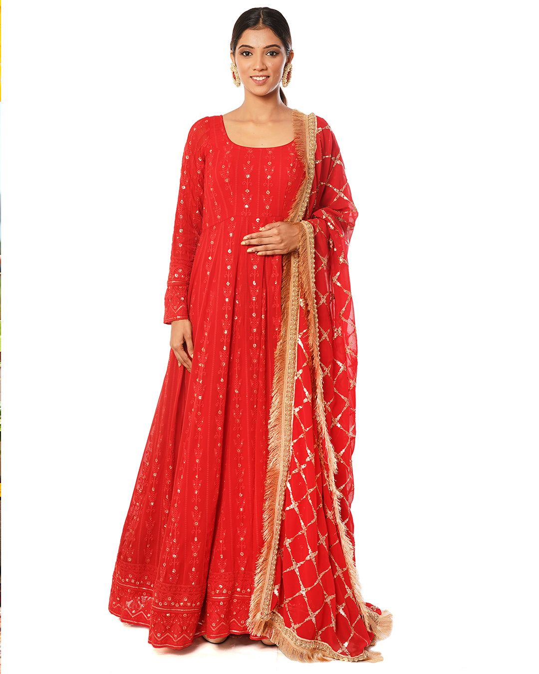 Deep Rose Red Viscose Georgette  Anarkali